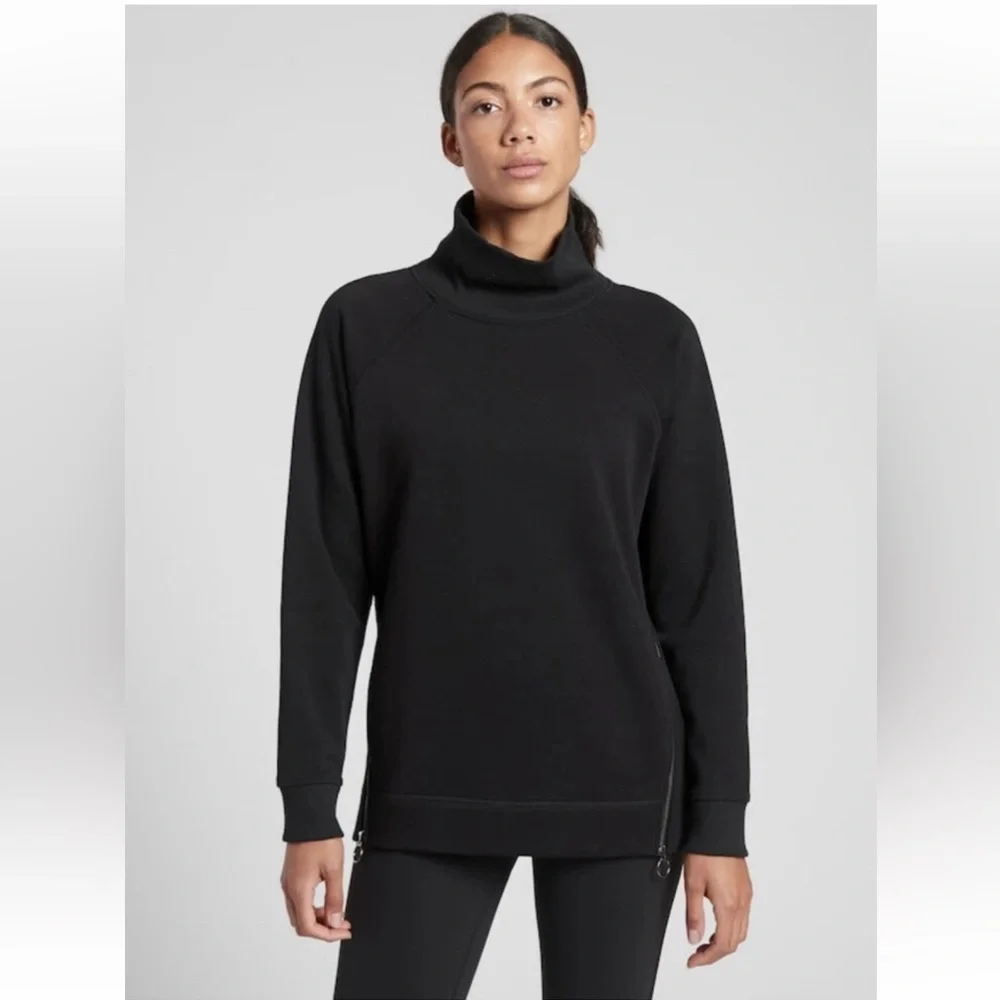 Athleta Cozy Karma Side Zip Sweatshirt Funnel Neck Pullover Black Size Small - Picture 2 of 13